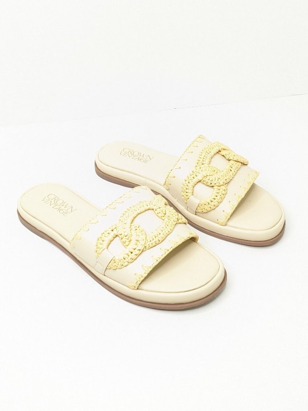 Crown Vintage Erona Woven Buckle Slide Sandals Cream Natural Womens 6
